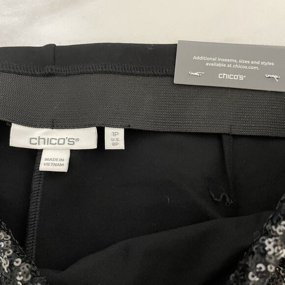 Chico's Juliet Wide Leg Sequin Front Pant Size 1P US 8 Petite Black Slimming NEW - Picture 6 of 10